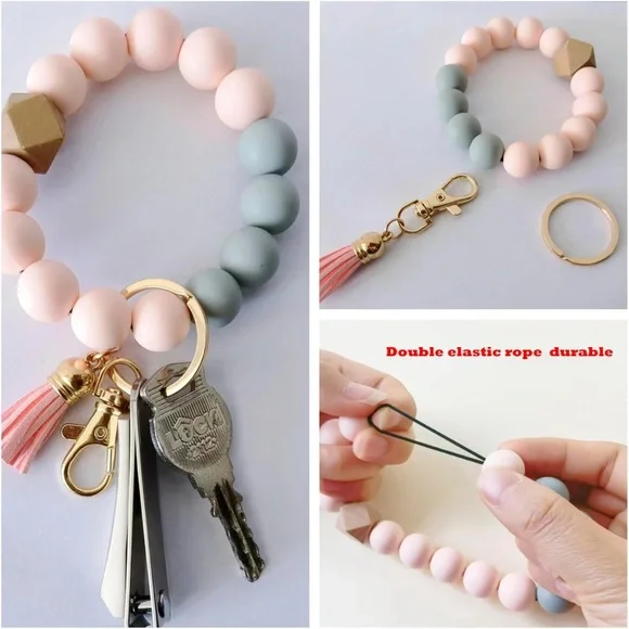 Solid Silicone Beaded Keychain with Tassel - Picture 5 of 5